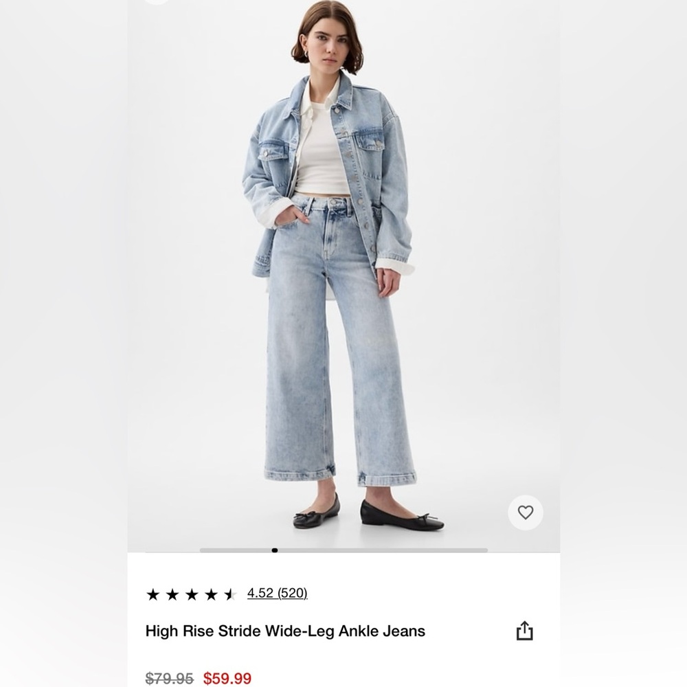 Gap high rise stride wide-leg ankle jeans. size 14/32 regular. NWT.